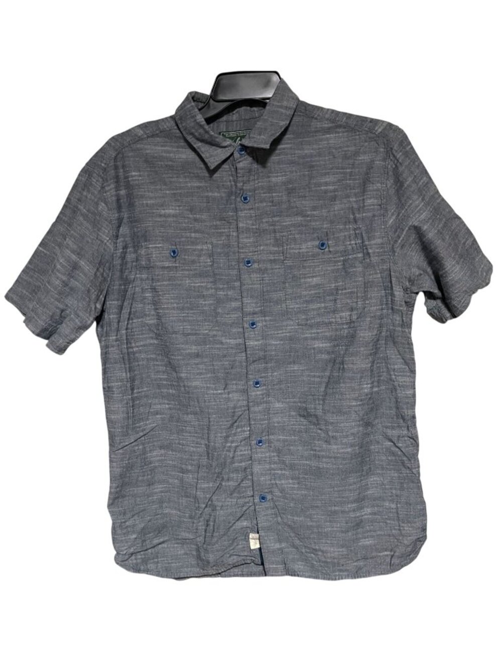 Woolrich Mens Short Sleeve Button Up Shirt Size L Navy Blue 100% Cotton Casual